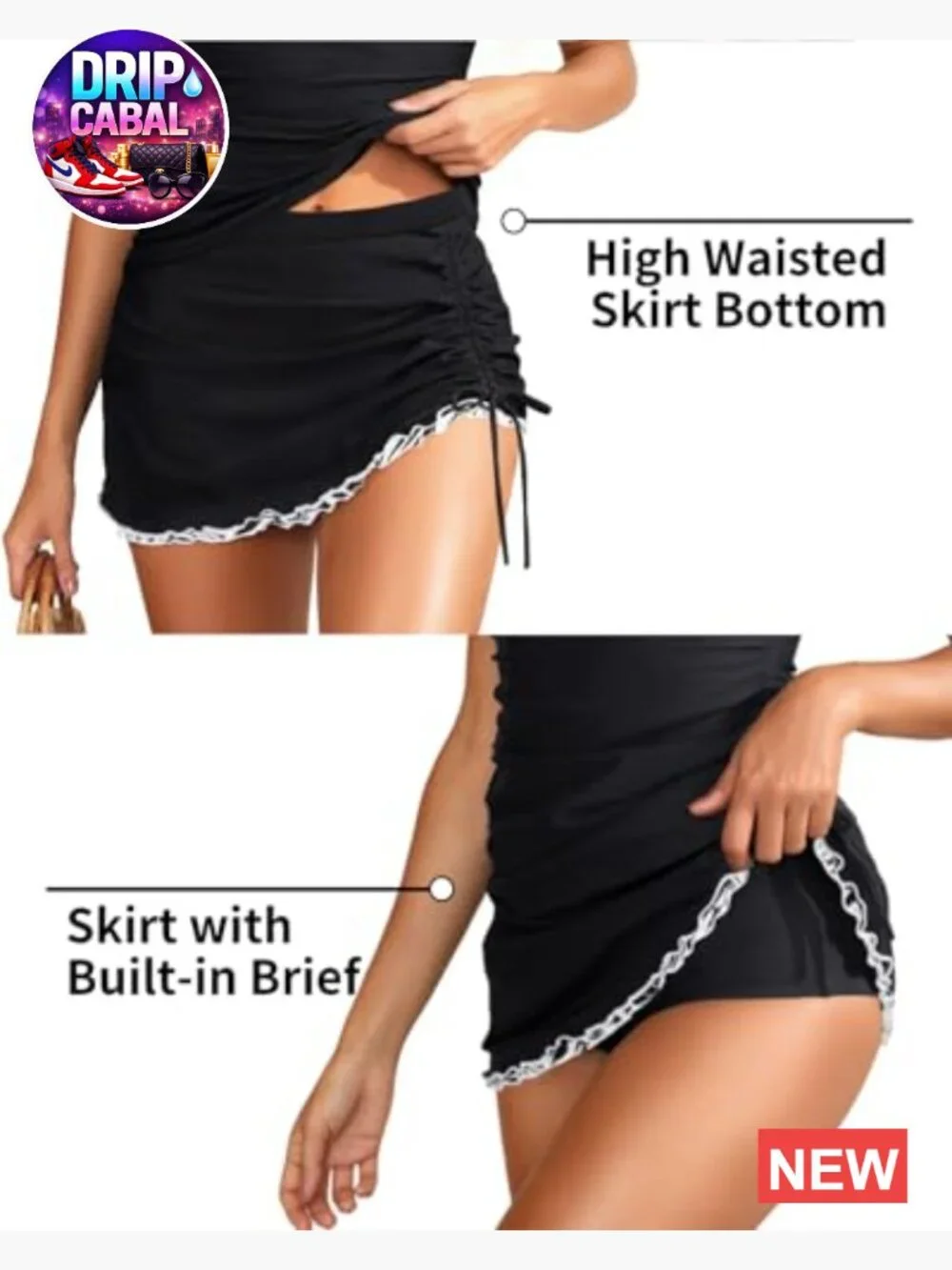 Women's Tankini Swim Dress with Tummy Control - Halter V-Neck Two Piece Skirt